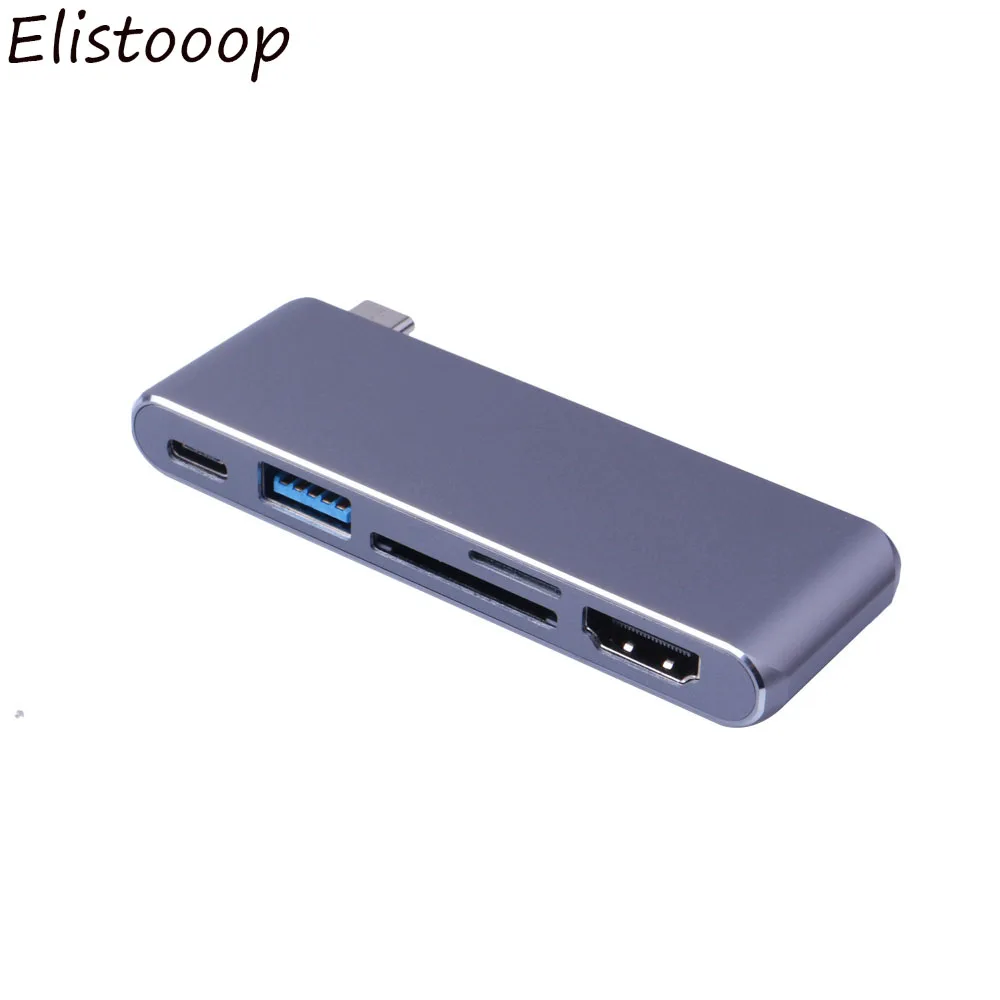 

Elistooop Type C HUB to HDMI 4K USB-C Adapter Dual USB 3.0 PD Micro SD TF Card Slot Reader 6 IN 1 For Dell XPS13 For ASUS
