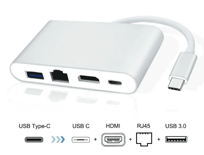 Basix USB C HUB Ethernet Тип C концентратор для оптоволкна вай-Мульти USB 3,0 Порты и разъёмы Thunderbolt 3 Мощность адаптер для MacBook Pro док-станция для USB-C концентратор - Цвет: 4 in1 usb c hub