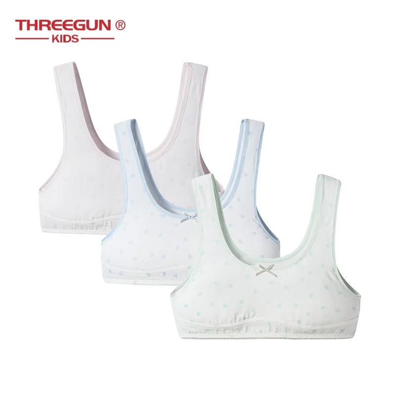 

THREEGUN Children Girls Training Bras Underwears Breathable soft Cotton Teenage Puberty Kids camisole Bras For Girls 12 15Years