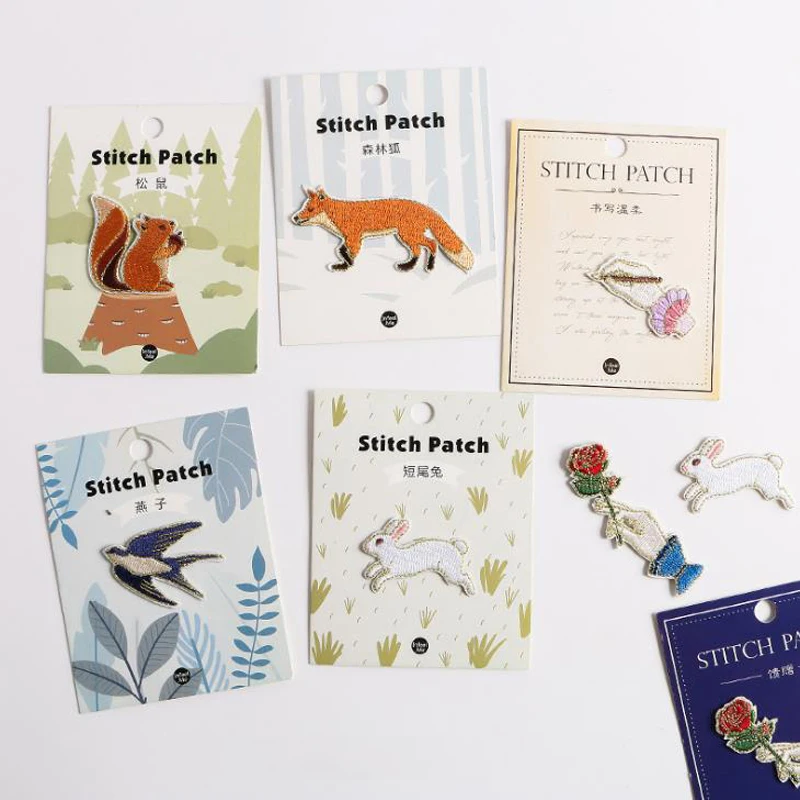

1 Pcs Cartoon Animal Swallow Squirrel Rabbit Fox Flower Cloth Embroidery Patches Stickers for Clothing DIY Stickers Stationery
