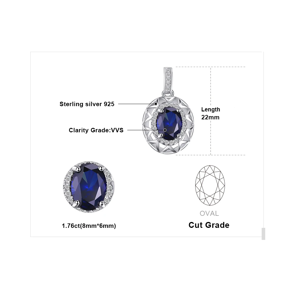 JewelryPalace Hot Sale Russian Design Real Blue Sapphire Pendant Solid 925 Sterling Solid Silver Amazing Jewelry No Chain