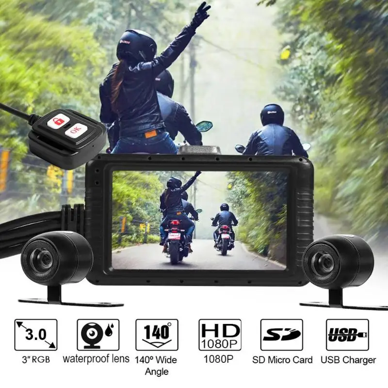 SE100 HD 1080p видеорегистратор для мотоцикла с двумя камерами заднего вида