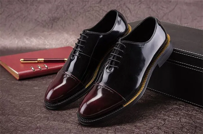 Кожаные туфли в деловом стиле в британском стиле; Кожаные Туфли с круглым носком; черные мужские туфли из воловьей кожи на шнуровке