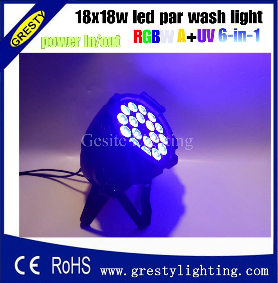 

Stage Light 18*18W Led Par Light RGBWA UV 6IN1 UV WIRELESS DMX Par Can DJ Uplighting Up Light Black Color Aluminum