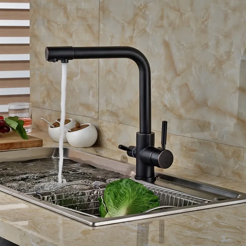 Oil-Rubbed-Bronze-Kitchen-Faucet-Hot-Cold-Mixer-Tap-W-Pure-Water-Spout-Dual-Handles (4)