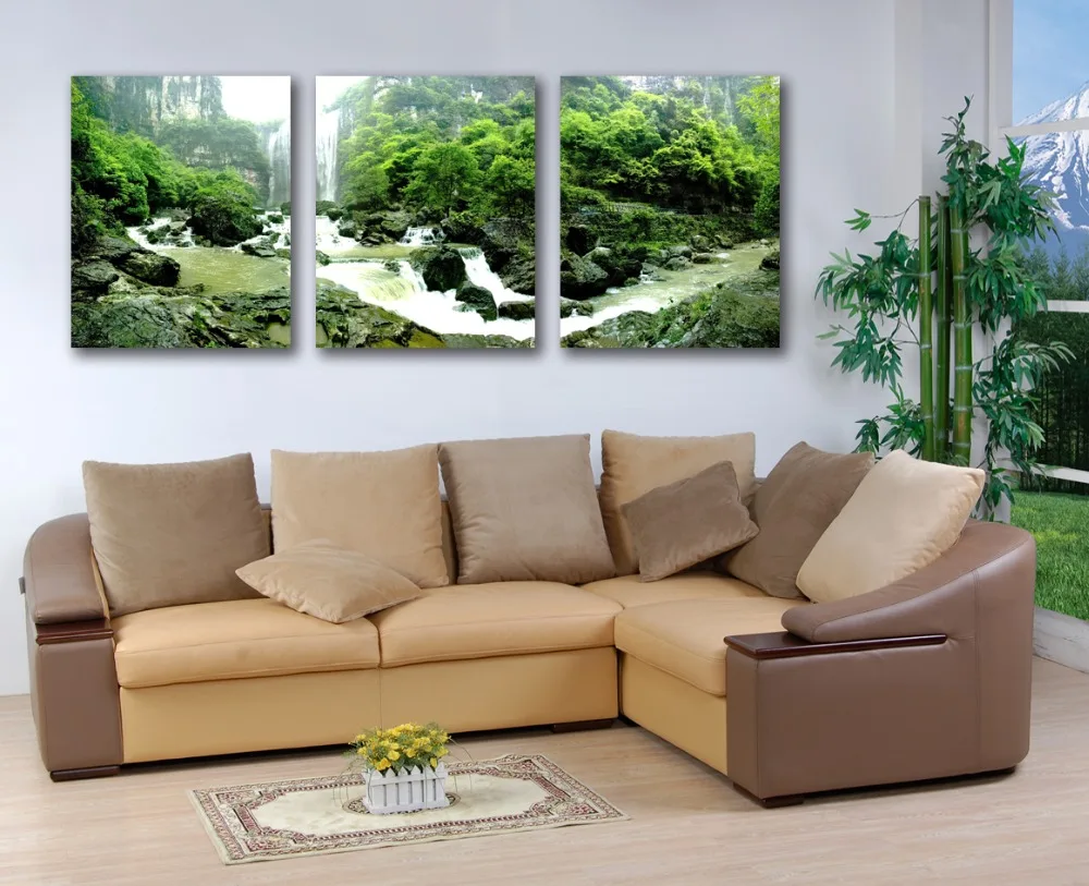 

3 Pcs/Set Artist Canvas Landscape painting High mountain running water Canvas Prints Wall Pictures for Living Room Picture