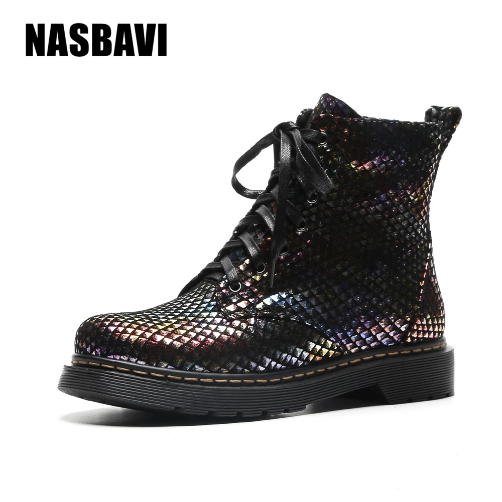 New Colorful Fish scale Boots Women Genuine Leather Shoes For Winter