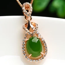 Ожерелье из настоящего природного Нефритовое ожерелье Мода 925 Серебряный декор и шпинат зеленый нефритовый кулон Леди Тянь Biyu