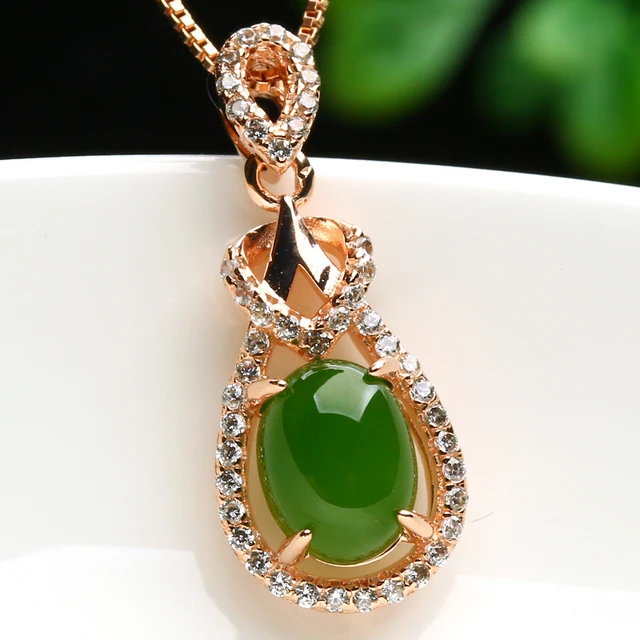 Genuine natural jade necklace fashion 925 silver inlay and spinach