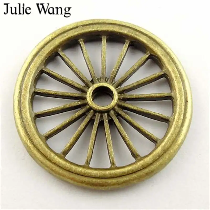 

Julie Wang 2-10PCS Carriage Wheel Charms Alloy Antique Bronze Round Circle Pendant Jewelry Making Accessory Handmade Home Decor