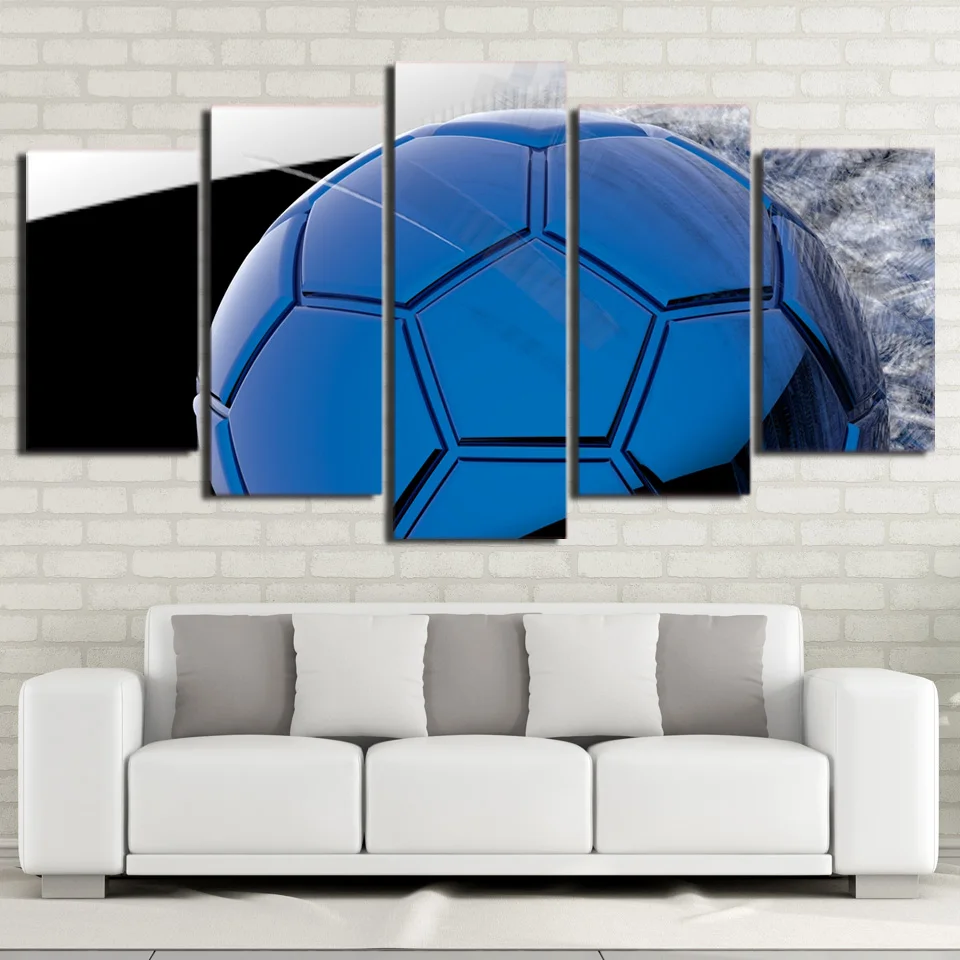 

Art Canvas Poster Style Frame Pictures Wall Modular 5 Panel Blue Soccer For Living Room Cuadros Decoration Modern Painting