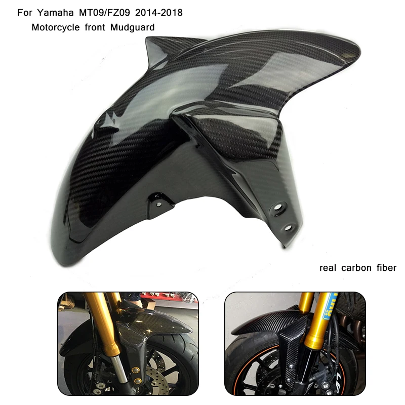 Moto-Modified for Yamaha MT09/FZ09 Motorcycle Real Carbon Fiber Front Mudguard cover Silp on 2014 2015 2016 2017 2018 | Автомобили и
