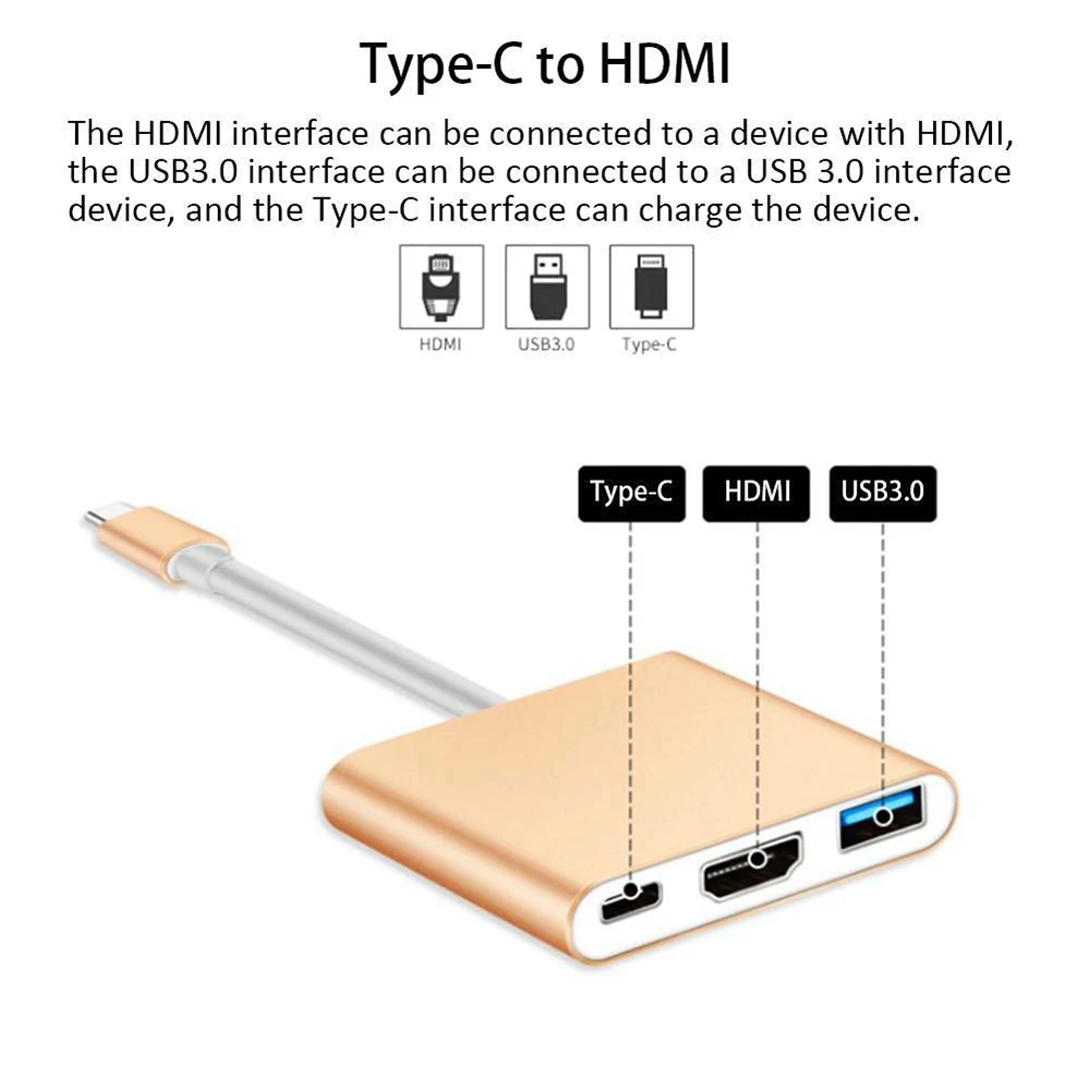 3 в 1 концентратор адаптер type-C к HDMI+ type-C+ USB разветвитель электроадаптер для зарядки кабель usb type C концентратор к Hdmi для MacBook Pro