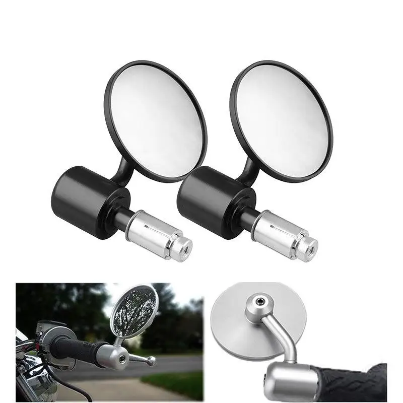 1 Pair 7/8" Motorcycle Rearview Mirror Round Handlebar Bar End Rear