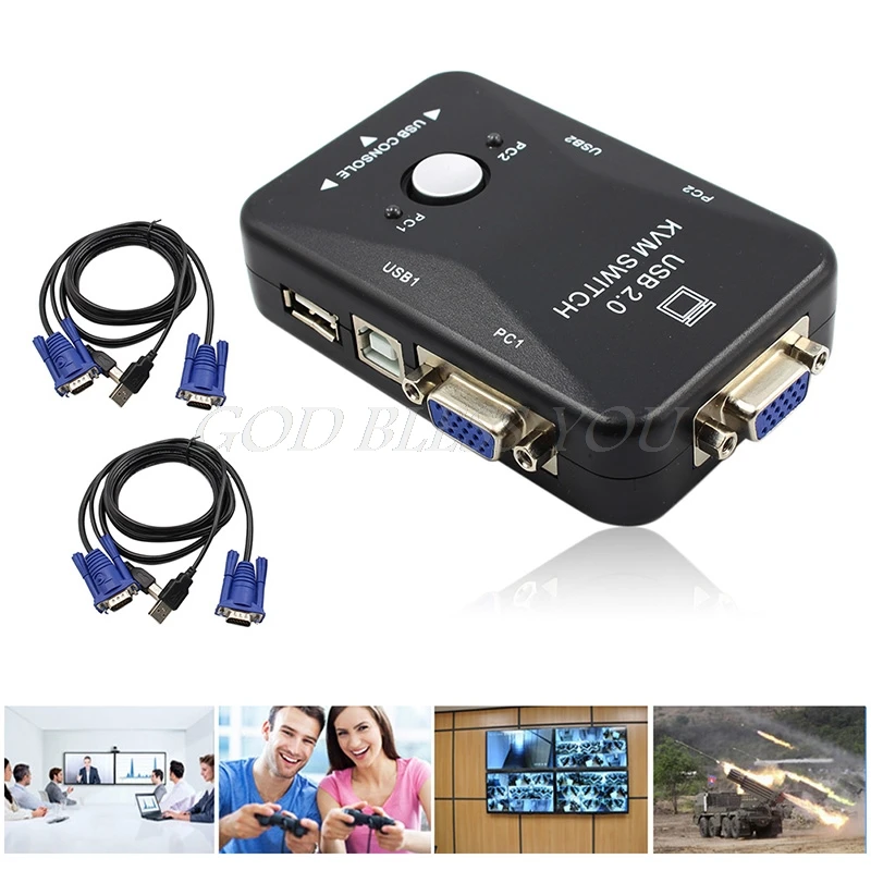  USB2.0 2-Port KVM Switcher Switch Box Mouse/Keyboard/VGA Video Monitor 1920x1440
