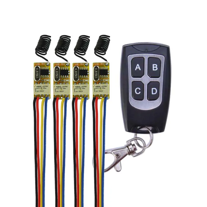 

Micro Relay Contact Remote Switch Mini RF Button Switch 0V Switching Receiver 4CH independent 3.7V 4.2V 4.5V 5V 6V 7.4V 9V12V