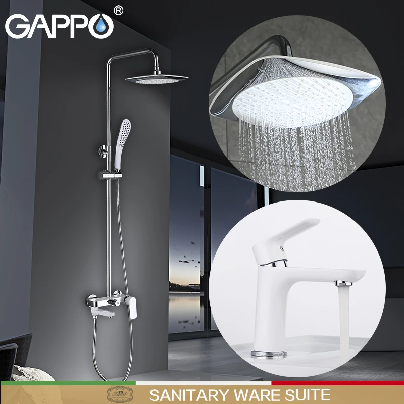 GAPPO white Basin Faucets basin sink faucet shower faucets waterfall bath tub mixer rainfall shower set Sanitary Ware Suite GAPPO white Basin Faucets basin sink faucet shower faucets waterfall bath tub mixer rainfall shower set Sanitary Ware Suite