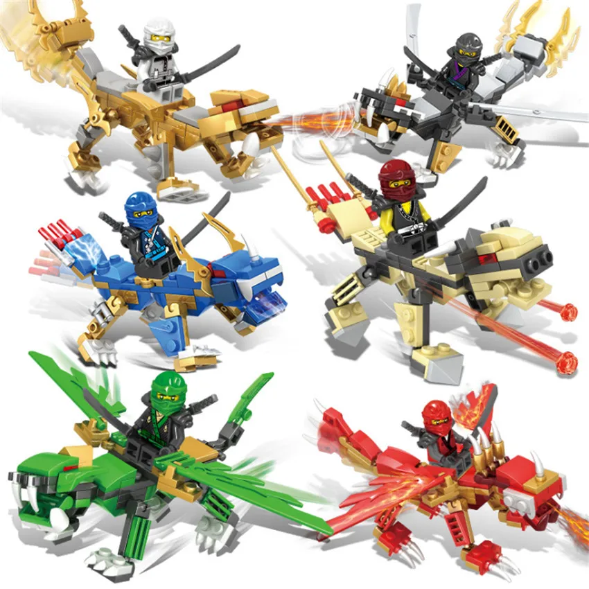 

6pcs/set Legoingly Ninja Dragon Super Heroes Figure 6in 1 Changeable Building Blocks Set Models Bricks Gifts DIY Toys