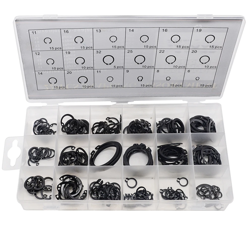 225pcs Black C Clips Snap Ring Shop Assortment, Internal & External Lock  Snap Retaining Ring Circlip for Industrial Fasteners, 18 Sizes