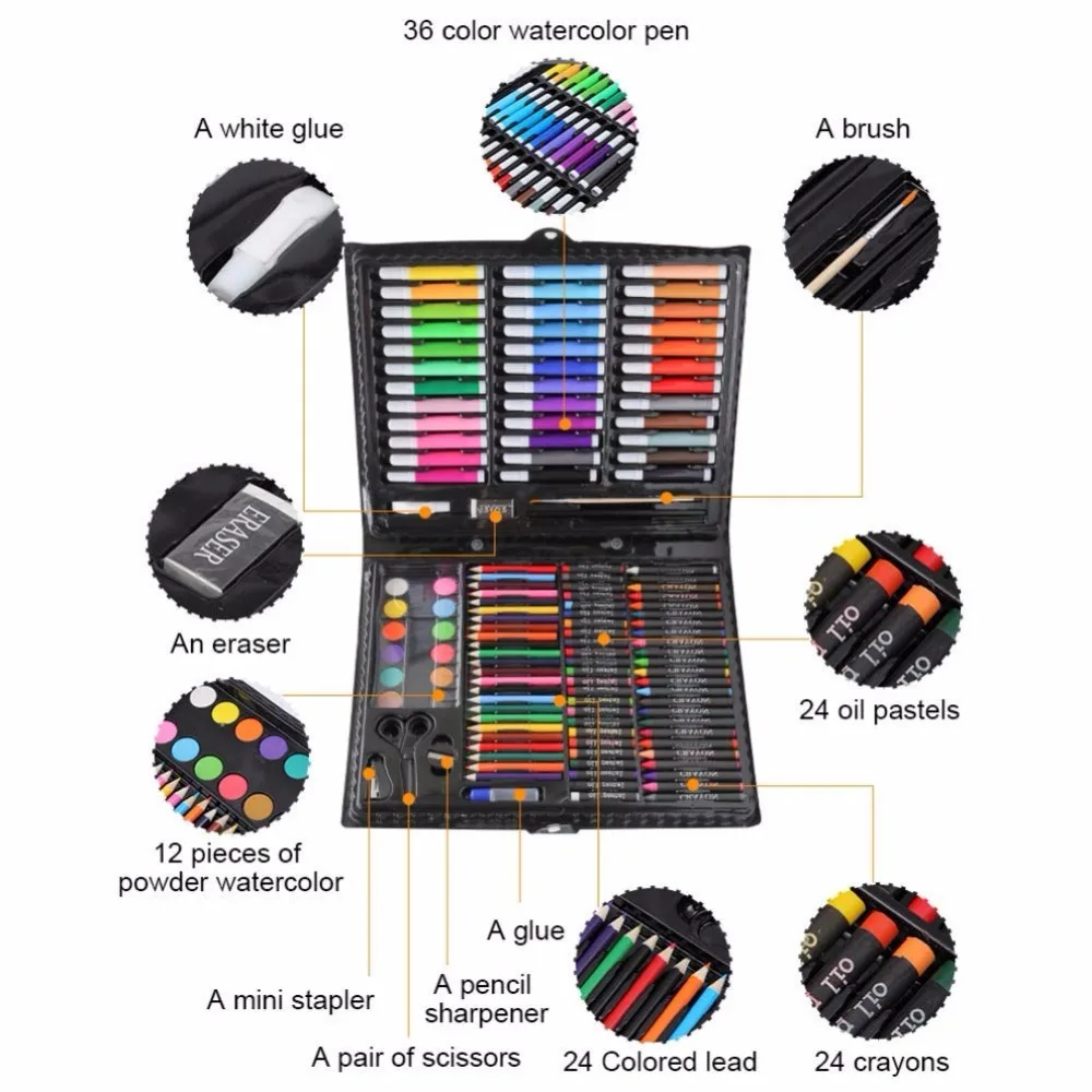 Детский художественный набор, детский набор для рисования, акварельный карандаш, масляная Пастельная живопись, инструмент для рисования, художественные канцелярские принадлежности, набор 150 шт