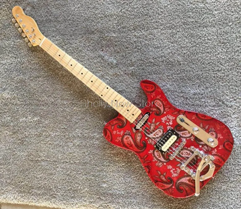 

Shelly new store factory custom red flower feathers TL guitar chrome bigspy 6 strings electric guitar musical instruments shop
