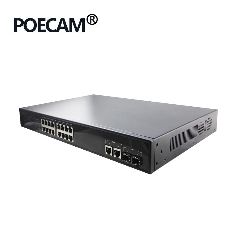 250 Вт POE коммутатор 16 портов 100 Мбит/с + 2 порта 1000 gigabit rj45/sfp uplink управляемый сетевой