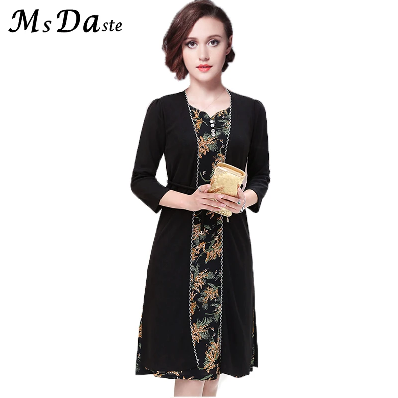 

Set 2 Pieces Women Dress Spring Floral Knee-length Vintage Casual Dress Tunics Floral Lady Vestidos Robe Femme Ete 2018 XL~4XL