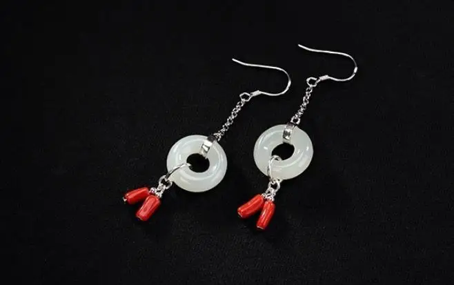 

Sterling S925 925 silver Drop Earrings Natural stone round Nephrite for woman earring trendy 58MM