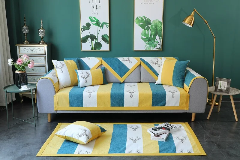 Синель Нескользящие чехлы для диванов для гостиной скандинавский полосатый угловой диван-крышка четыре сезона секционные Чехлы для дивана