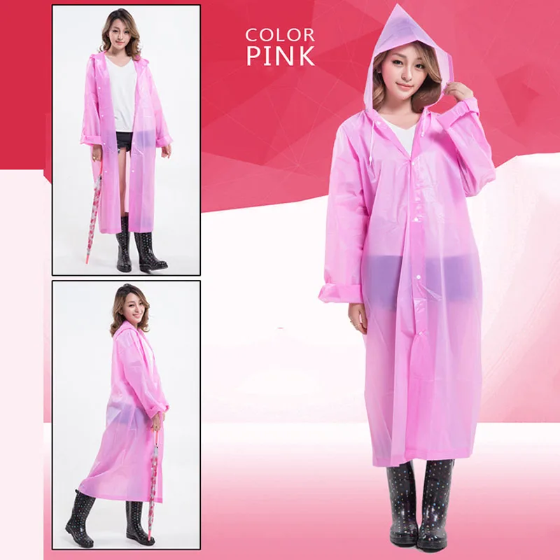 Прозрачный дождевик для женщин Модный водонепроницаемый дождевик пончо пальто многоразовые с кулиской капюшон Взрослый Длинный плащ Длинный - Цвет: Розовый