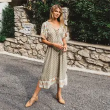 Шикарное миди-платье с подсолнухами, женская летняя одежда, сексуальные платья с коротким рукавом и v-образным вырезом,, богемные пляжные вечерние платья с принтом, винтажное платье Хиппи