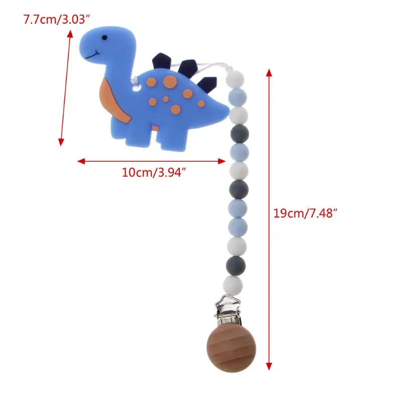 Силиконовый прорезывающий сосок зажимы с динозавром силиконовые прорезыватель зубное кольцо цепи для ребенка жевательные игрушки