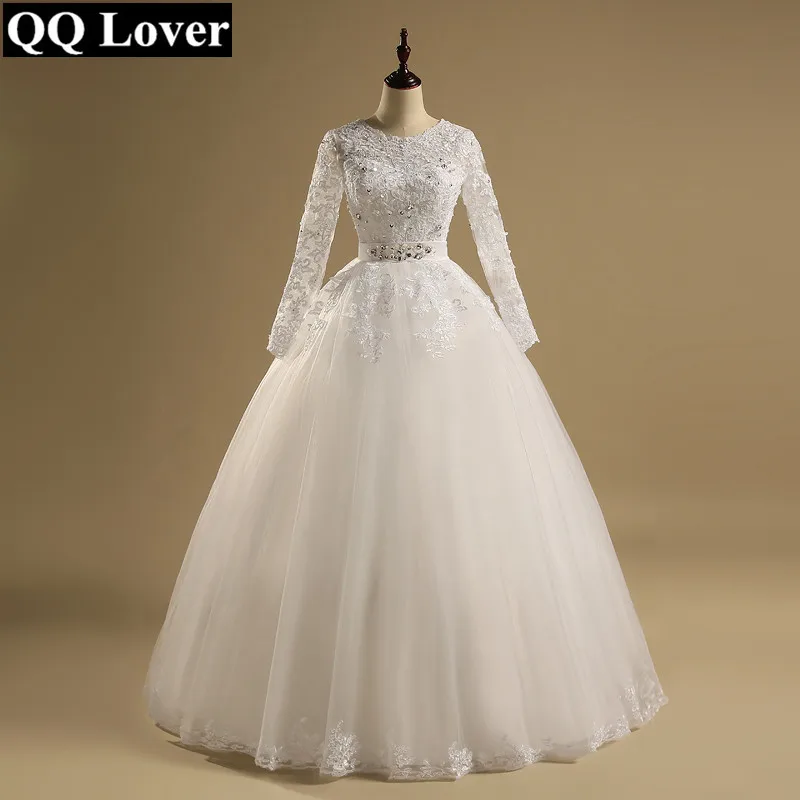 Свадебное платье QQ Lover бальное с длинными рукавами и аппликацией 2019|Свадебные