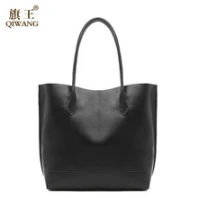 Qiwang Ladies Hand Bags Top-handle Tote Composite Bag 2019 Women Shoulder Bucket Bags Luxury Genuine Leather Large Handbags women genuine leather purses and handbags vintage brown large shoulder bag ladies tote bag luxury designer brand top handle bags