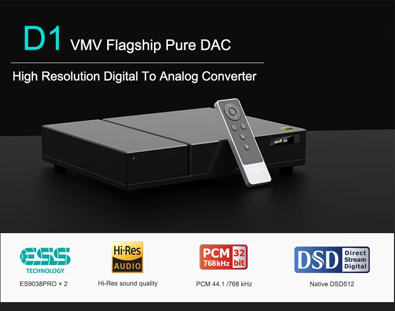 SMSL D1 чистый VMV DAC Hi-Res цифро-аналоговый преобразователь 2 шт. ESS ES9038PRO Поддержка PCM 768 кГц/32 бит собственный DSD512