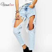 Новые женские джинсовые брюки средней длины повседневные рваные джинсовые брюки винтажные женские свободные стильные уличные рваные длинные карандаш Новые