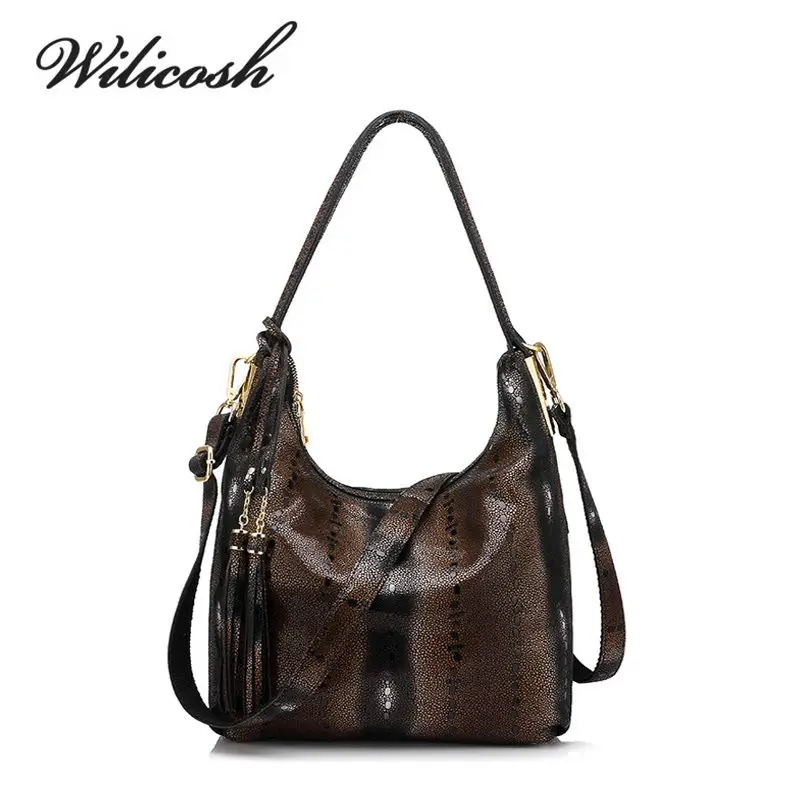 ФОТО Wilicosh New Fashion Genuine Leather Women Shoulder Bag High quality Female Tassel Messenger Bag Ladies Elegant Handbags YF005