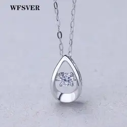 WFSVER ожерелье из стерлингового серебра 925 пробы для Женский Капля воды форма с Белый Хрустальный подвесной светильник ожерелье корейский