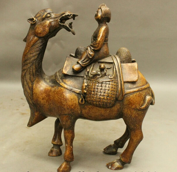 

wholesale factory Chinese Bronze Culture The Silk Road Woman Itinerant Trader Riding Camel Statue