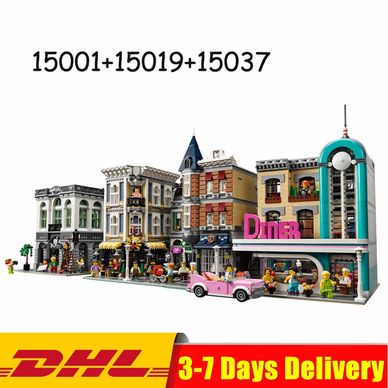 

LEPIN 15001 Brick Bank +15019 Assembly Square +15037 Downtown Diner Bricks Blocks Toys for Children Compatible 10251 10255 10260