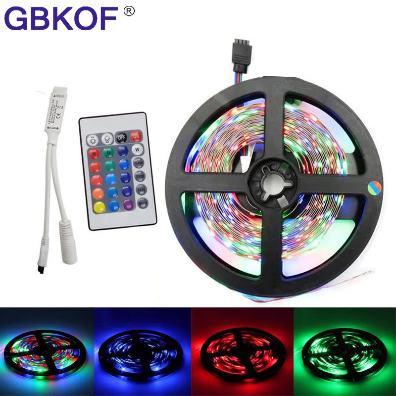 buy 5m LED Strips 3528 non waterproof SMD 12V flexible light tape 60leds m RGB color luz led strip light with RGB remote controller
