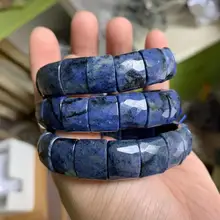 Синий натуральный дюмортиерит камень бусины браслет натуральный драгоценный камень ювелирные изделия браслет для женщин для подарка оптом