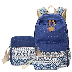 3 шт./комплект, женский рюкзак с принтом в горошек, милые легкие брезентовые рюкзаки, средние школьные сумки для девочек-подростков, синий