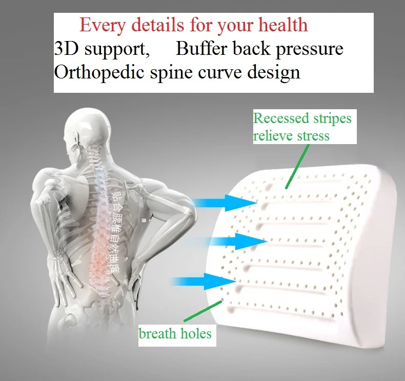 Натуральный латекс задняя подушка под поясницу поддержка кресло, автомобильное сиденье ортопедические позвоночника кривая дизайн циркуляционные отверстия вентиляции