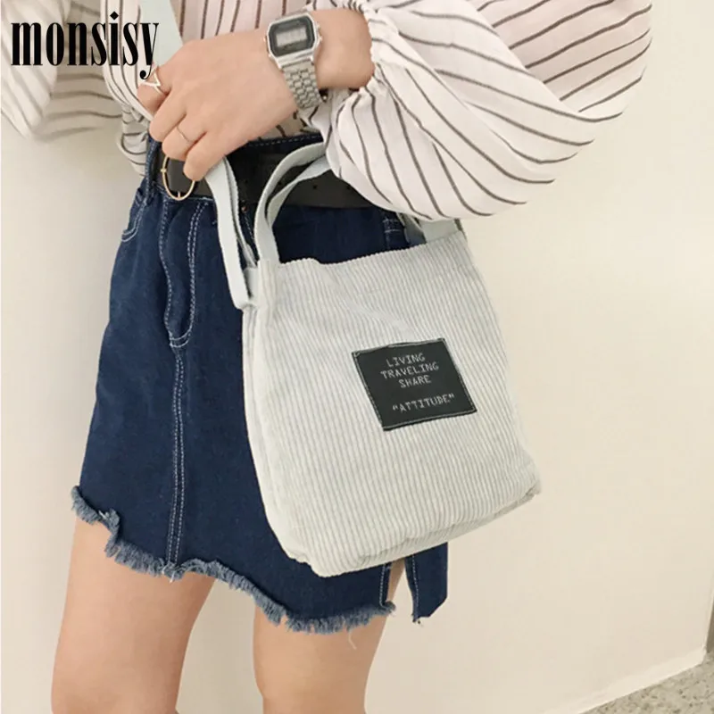 

Monsisy Women Shopping Bag Girls Corduroy Tote Long Shoulder Bag Winter Solid Female Beach/Travel Handbag Ladies Folding Bags
