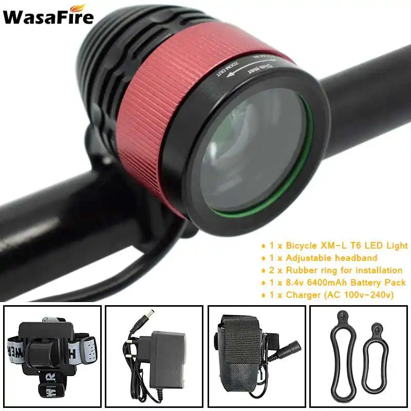 Clearance WasaFire XM-L U2 2000lm bicycle light LED bike lights Cycling Frontlight Headlamp +6400mAh battery Headlight Flashlight Lamps 2