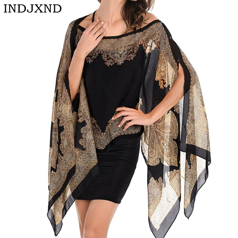 Boho Batwing Sleeve Chiffon Blouse Women Casual Floral Print Loose Kimono Shirts Big Size Beach Tunic Tops Peplum Blusa Robe
