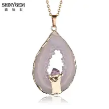 ShinyGem Lucky черная коричневая подвеска-Агат ожерелье скрывающее маленькие золотые аметисты минеральное натуральное драгоценное камень ожерелье s для женщин и мужчин