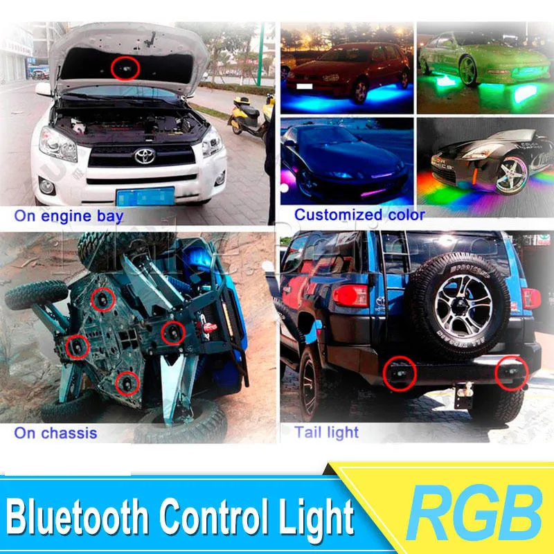 8x Pod RGB LED Rock Lights Wireless bluetooth controller RGB 8pods LED rock lights decorate light Music Flashing Multi Color (7)
