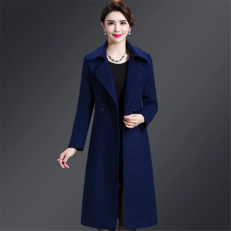 Winter Women Dress European Wool Coat Large Size Women Clothes Solid Color Long Sleeves Slim Medium Long Korean Version Overcoat